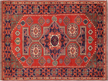 handmade Geometric Kargahi Rust Blue Hand Knotted RECTANGLE 100% WOOL area rug 6x9